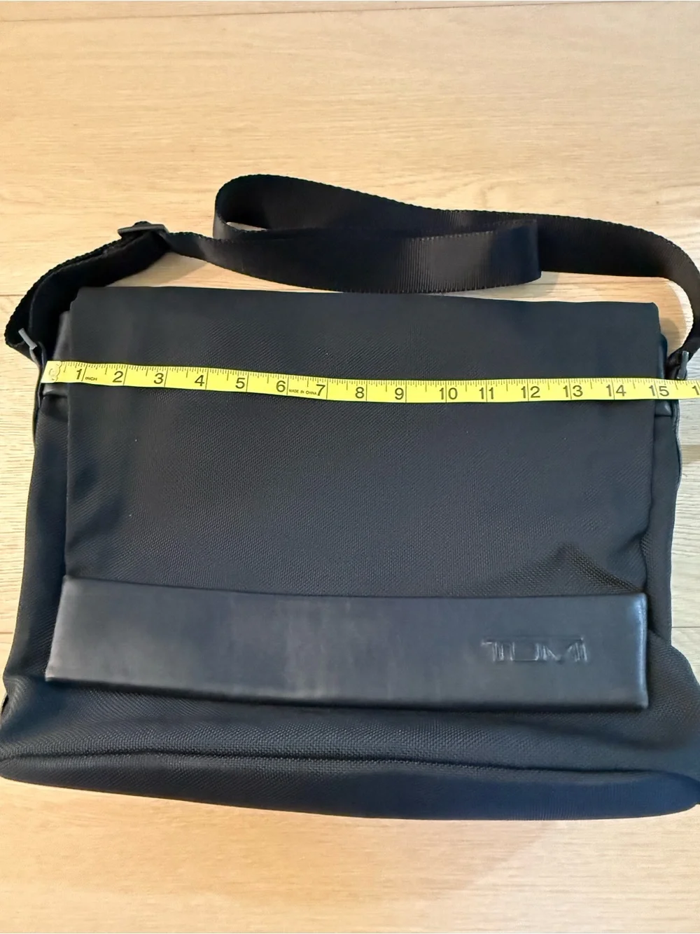 TUMI Black Ballistic Nylon Messenger Bag Crossbody Shoulder Bag, Removable Pouch
